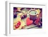 Warming Coffee Cup, Red Heart and Autumn Still Life-ChamilleWhite-Framed Photographic Print