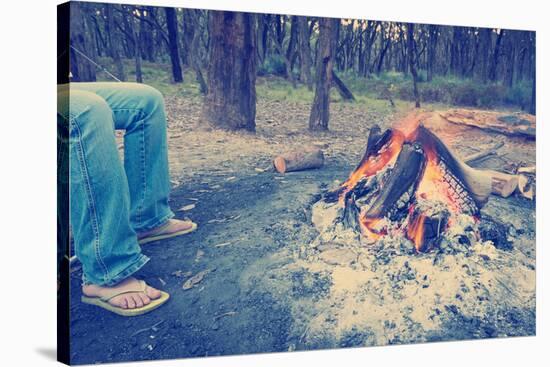 Warming Feet by Campfire Instagram Style-THPStock-Stretched Canvas