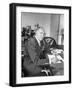 Warner Bros. Studio Chief Jack Warner Sitting at His Desk-Alfred Eisenstaedt-Framed Photographic Print