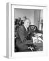 Warner Bros. Studio Chief Jack Warner Sitting at His Desk-Alfred Eisenstaedt-Framed Photographic Print