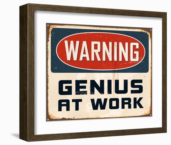 Warning Genius At Work 2-null-Framed Art Print