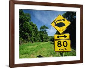 Warning Road Sign for Cassowaries Near Mission Beach, Northeast Coast of Queensland, Australia-Robert Francis-Framed Photographic Print