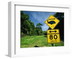 Warning Road Sign for Cassowaries Near Mission Beach, Northeast Coast of Queensland, Australia-Robert Francis-Framed Photographic Print