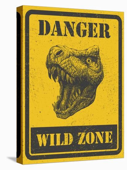 Warning Sign. Danger Signal with Dinosaur. Vector Eps 8-diddle-Stretched Canvas