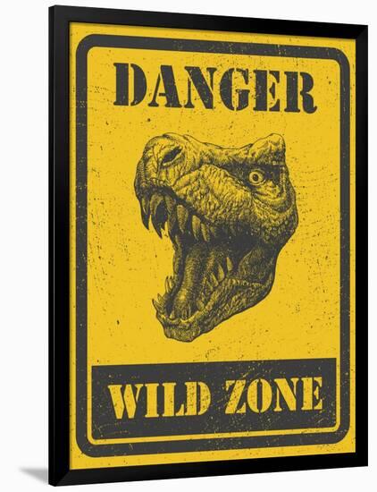 Warning Sign. Danger Signal with Dinosaur. Vector Eps 8-diddle-Framed Art Print