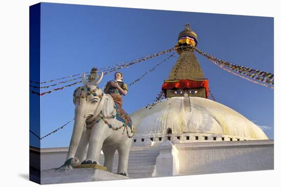 Warrior on Elephant Guards the North Side of Boudhanath Stupa-Peter Barritt-Stretched Canvas