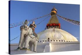 Warrior on Elephant Guards the North Side of Boudhanath Stupa-Peter Barritt-Stretched Canvas