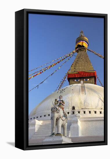 Warrior on Elephant Guards the North Side of Boudhanath Stupa-Peter Barritt-Framed Stretched Canvas