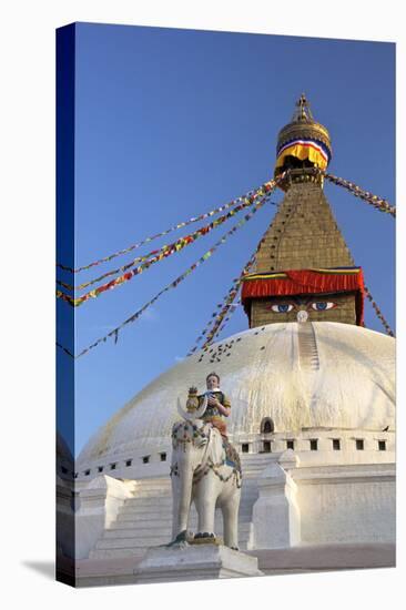 Warrior on Elephant Guards the North Side of Boudhanath Stupa-Peter Barritt-Stretched Canvas