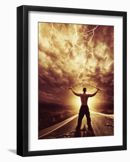 Warrior on the Road with His Katana Sword-Netfalls-Framed Photographic Print