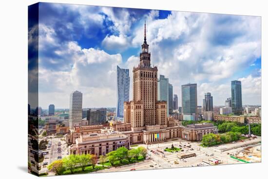 Warsaw, Poland. Aerial View Palace of Culture and Science and Downtown Business Skyscrapers, City C-Michal Bednarek-Stretched Canvas