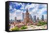 Warsaw, Poland. Aerial View Palace of Culture and Science and Downtown Business Skyscrapers, City C-Michal Bednarek-Framed Stretched Canvas