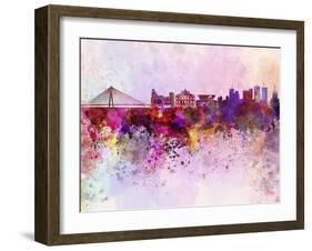 Warsaw Skyline in Watercolor Background-paulrommer-Framed Art Print