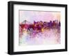 Warsaw Skyline in Watercolor Background-paulrommer-Framed Art Print