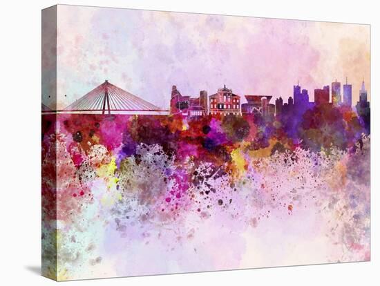 Warsaw Skyline in Watercolor Background-paulrommer-Stretched Canvas