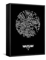 Warsaw Street Map Black-NaxArt-Framed Stretched Canvas