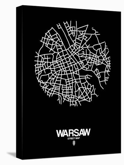 Warsaw Street Map Black-NaxArt-Stretched Canvas