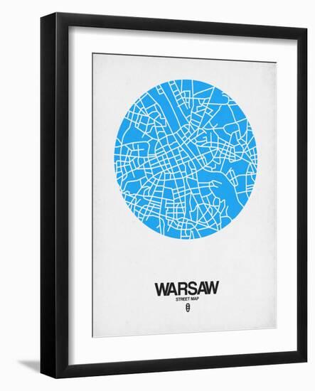Warsaw Street Map Blue-NaxArt-Framed Art Print