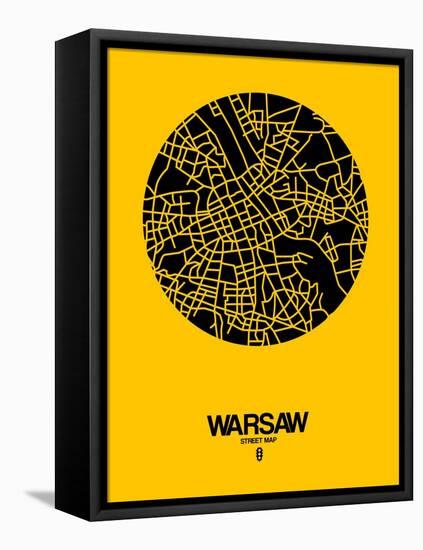 Warsaw Street Map Yellow-NaxArt-Framed Stretched Canvas