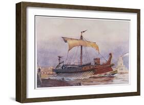 Warship of Imperial Rome is Rowed out of Harbour with Only a Light Sail Hoisted-Albert Sebille-Framed Art Print