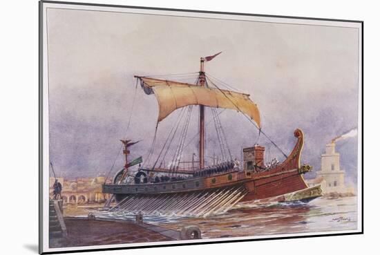 Warship of Imperial Rome is Rowed out of Harbour with Only a Light Sail Hoisted-Albert Sebille-Mounted Art Print