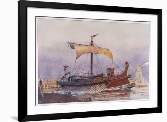 Warship of Imperial Rome is Rowed out of Harbour with Only a Light Sail Hoisted-Albert Sebille-Framed Premium Giclee Print