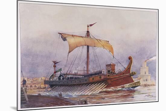 Warship of Imperial Rome is Rowed out of Harbour with Only a Light Sail Hoisted-Albert Sebille-Mounted Premium Giclee Print