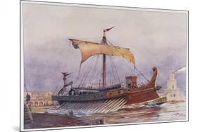 Warship of Imperial Rome is Rowed out of Harbour with Only a Light Sail Hoisted-Albert Sebille-Mounted Premium Giclee Print