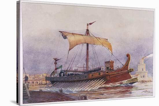 Warship of Imperial Rome is Rowed out of Harbour with Only a Light Sail Hoisted-Albert Sebille-Stretched Canvas