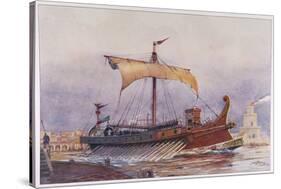 Warship of Imperial Rome is Rowed out of Harbour with Only a Light Sail Hoisted-Albert Sebille-Stretched Canvas