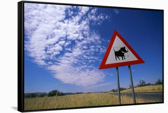 Warthog Crossing Sign-Paul Souders-Framed Stretched Canvas