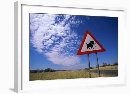 Warthog Crossing Sign-Paul Souders-Framed Photographic Print