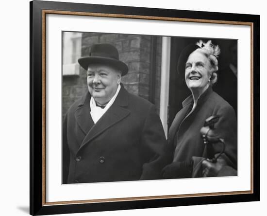 Wartime Premier, Winston Churchill, with His Wife Clementine on His 75Rd Birthday-null-Framed Photo