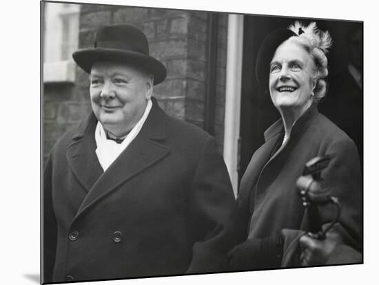 Wartime Premier, Winston Churchill, with His Wife Clementine on His 75Rd Birthday-null-Mounted Photo