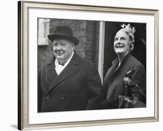 Wartime Premier, Winston Churchill, with His Wife Clementine on His 75Rd Birthday-null-Framed Photo