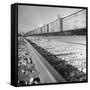 Wartime Railroading: Box Cars of Freight Train Moving Down the Track-Alfred Eisenstaedt-Framed Stretched Canvas