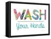 Wash Your Hands Blue Words-Courtney Prahl-Framed Stretched Canvas