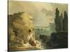 Washerwoman by a Cascade-Herri Met De Bles-Stretched Canvas