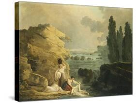Washerwoman by a Cascade-Herri Met De Bles-Stretched Canvas