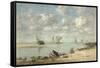 Washerwoman Near Trouville, c.1872-6-Eugene Louis Boudin-Framed Stretched Canvas