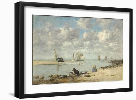 Washerwoman Near Trouville, c.1872-6-Eugene Louis Boudin-Framed Giclee Print