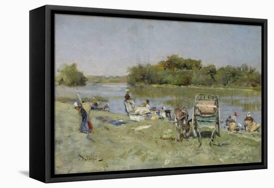 Washerwomen, 1874 (Oil on Panel)-Giovanni Boldini-Framed Stretched Canvas