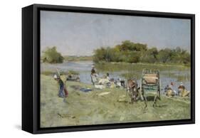 Washerwomen, 1874 (Oil on Panel)-Giovanni Boldini-Framed Stretched Canvas