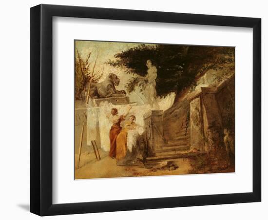 Washerwomen in a Garden, C.1756-61-Hubert Robert-Framed Giclee Print