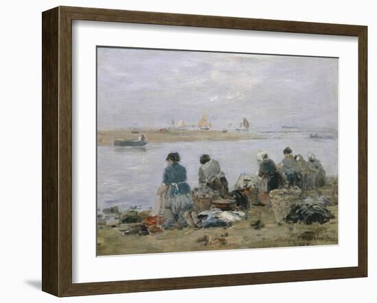 Washerwomen on Banks of Touques River Near Trouville-Eugène Boudin-Framed Giclee Print