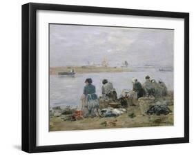 Washerwomen on Banks of Touques River Near Trouville-Eugène Boudin-Framed Giclee Print