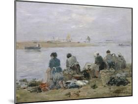 Washerwomen on Banks of Touques River Near Trouville-Eugène Boudin-Mounted Giclee Print