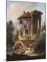 Washerwomen Outside the Temple of the Sibyl, Tivoli-Hubert Robert-Mounted Giclee Print