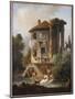 Washerwomen Outside the Temple of the Sibyl, Tivoli-Hubert Robert-Mounted Giclee Print