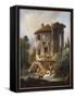 Washerwomen Outside the Temple of the Sibyl, Tivoli-Hubert Robert-Framed Stretched Canvas